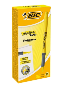 Набор желтых текстовых маркеров BIC Highlighter Grip 12 шт Желтых (70330312555)