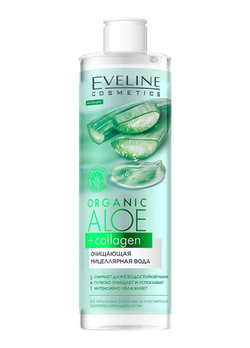 Очищающая мицеллярная вода Eveline Cosmetics Organic Aloe + Collagen 400 мл (5903416007524)