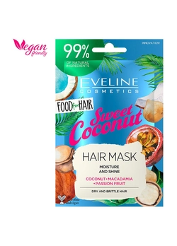 Маска Eveline Food for Hair Sweet Coconut Увлажнение и блеск 20 мл (5903416002567)