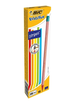 Набор карандашей чернографитных шестигранных BIC Evolution Stripes HB с ластиком 12 шт (3086123278189)