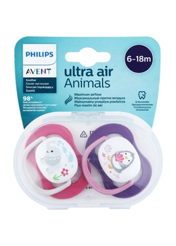 Силиконовая пустышка philips avent ultra air "animal" 6-18 мес. для девочек 2 шт. (scf080/08) (8710103949459)