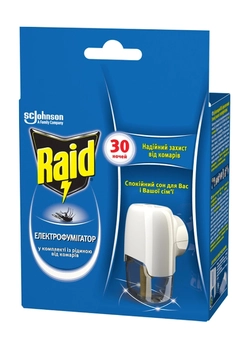 Электрофумигатор от комаров Raid 30 ночей в комплекте с жидкостью (4620000430919) Электрофумигатор от комаров Raid 30 ночей в комплекте с жидкостью (4620000430919)