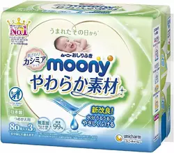 Детские влажные салфетки для ягодиц Moony Деликатные 80 шт х 3 (4903111181070) Детские влажные салфетки для ягодиц Moony Деликатные 80 шт х 3 (4903111181070)