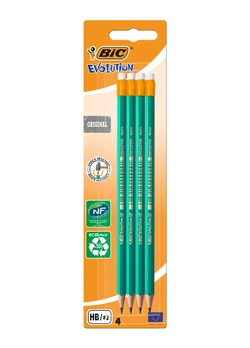 Набор карандашей чернографитных шестиугольных BIC Evolution HB с ластиком Зеленый 4 шт (3270220049012) Набор карандашей чернографитных шестиугольных BIC Evolution HB с ластиком Зеленый 4 шт (3270220049012)