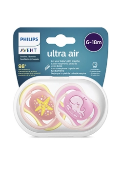 Силиконовая пустышка philips avent ultra air с декором 6-18 мес 2 шт для девочек (scf343/22) (8710103942801) Силиконовая пустышка philips avent ultra air с декором 6-18 мес 2 шт для девочек (scf343/22) (8710103942801)