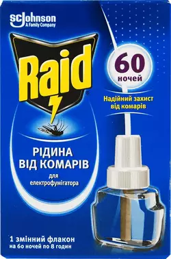 Жидкость от комаров для электрофумигаторов Raid 60 ночей (5000204329131) Жидкость от комаров для электрофумигаторов Raid 60 ночей (5000204329131)