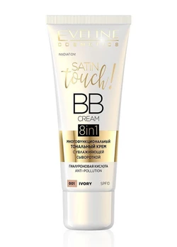 Многофункциональный тональный крем Eveline Satin Touch BB Cream 8 в 1 №001 ivory с увлажняющей сывороткой (30 мл) (5901761987454) Многофункциональный тональный крем Eveline Satin Touch BB Cream 8 в 1 №001 ivory с увлажняющей сывороткой (30 мл) (5901761987454)