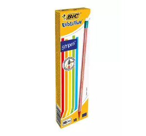 Набор карандашей чернографитных шестигранных BIC Evolution Stripes HB с ластиком 12 шт (3086123278189) Набор карандашей чернографитных шестигранных BIC Evolution Stripes HB с ластиком 12 шт (3086123278189)