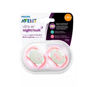 Силиконовая пустышка philips avent ultra air ночная 6-18 мес для девочек 2 шт (scf376/22) (8710103901839) Силиконовая пустышка philips avent ultra air ночная 6-18 мес для девочек 2 шт (scf376/22) (8710103901839)