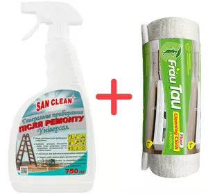 Набор Универсальное средство San Clean Генеральная уборка после ремонта 750 г + Тряпка для пола Frau Tau 60х80 см (4820115386525) Набор Универсальное средство San Clean Генеральная уборка после ремонта 750 г + Тряпка для пола Frau Tau 60х80 см (4820115386525)