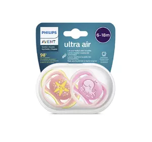 Силиконовая пустышка philips avent ultra air с декором 6-18 мес 2 шт для девочек (scf343/22) (8710103942801) Силиконовая пустышка philips avent ultra air с декором 6-18 мес 2 шт для девочек (scf343/22) (8710103942801)